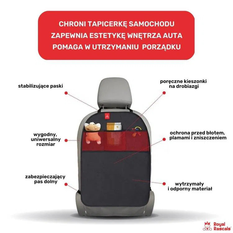 Royal Rascals Mata ochronna do samochodu z organizerem czarna 2 szt. – skuteczna ochrona foteli i porządek w aucie