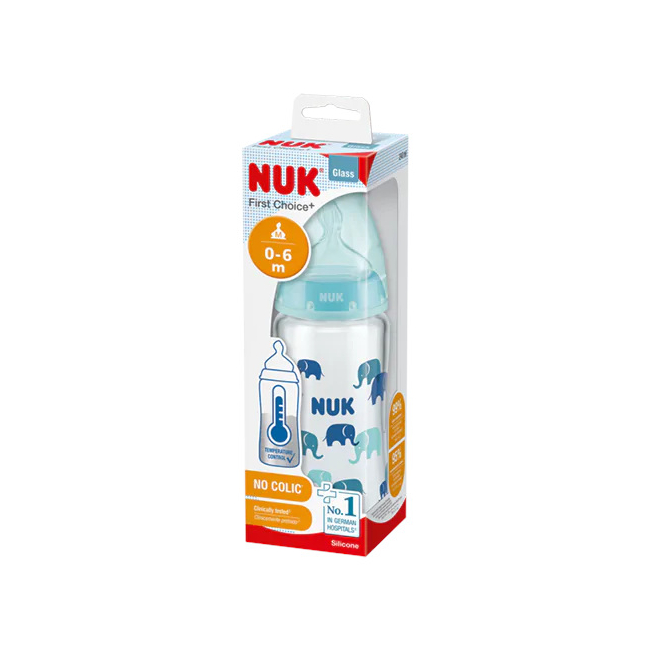 NUK First Choice+ Szklana Butelka Do Karmienia z Wskaznikiem Temperatury 240ml 0-6m