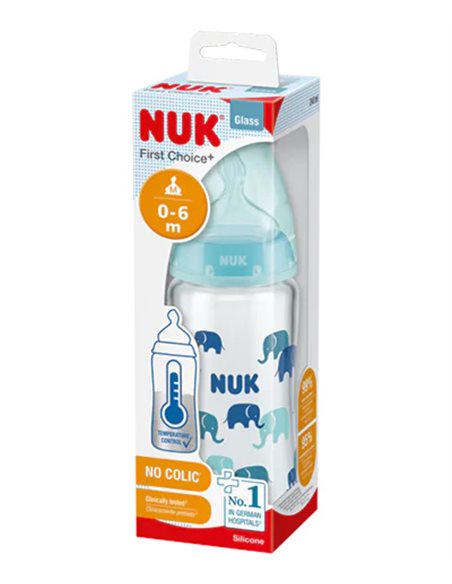 NUK First Choice+ Szklana Butelka Do Karmienia z Wskaznikiem Temperatury 240ml 0-6m