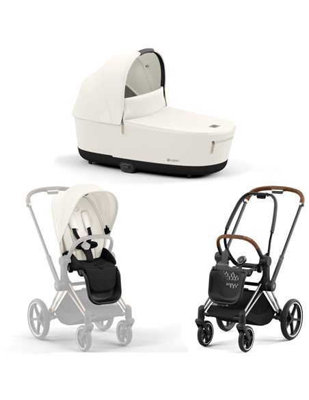 Cybex Priam 4.0 Wózek Głęboko-Spacerowy 2w1 Stelaż Chrom z brązowymi detalami