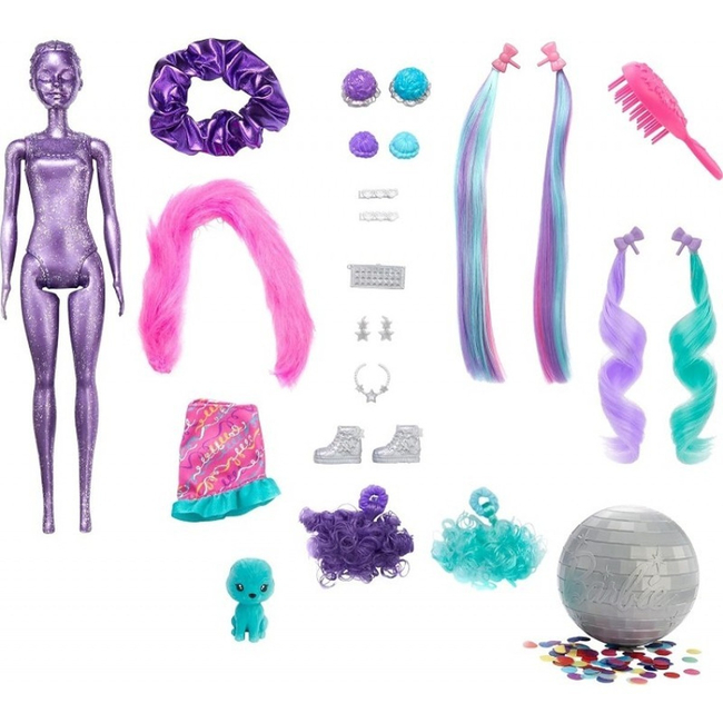 Barbie Color Reveal HBG41 modowa lalka z pieskiem i 25 niespodziankami, zmiana koloru w wodzie