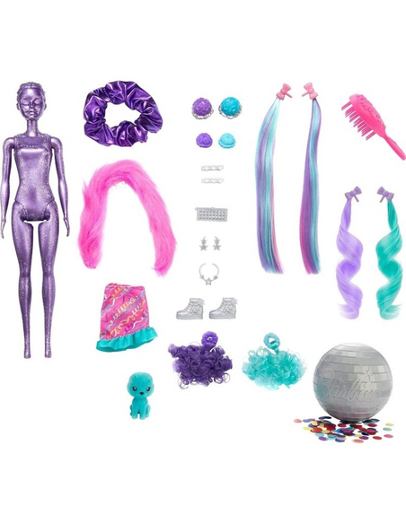 Barbie Color Reveal HBG41 modowa lalka z pieskiem i 25 niespodziankami, zmiana koloru w wodzie