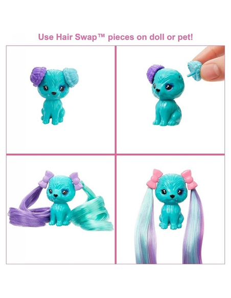 Barbie Color Reveal HBG41 modowa lalka z pieskiem i 25 niespodziankami, zmiana koloru w wodzie