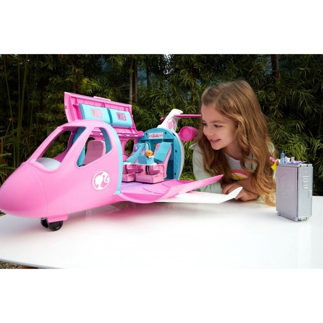 Barbie Samolot – różowy samolot dla lalek z otwieranym wnętrzem i 15 akcesoriami, 3+
