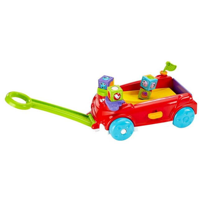 Fisher-Price Ruchome Klocki Rozkołysana Przyczepka – czerwona przyczepka do ciągnięcia z melodią i 4 klockami