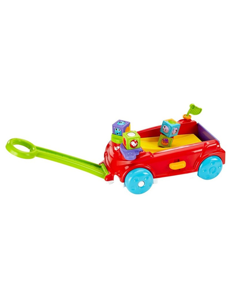 Fisher-Price Ruchome Klocki Rozkołysana Przyczepka – czerwona przyczepka do ciągnięcia z melodią i 4 klockami