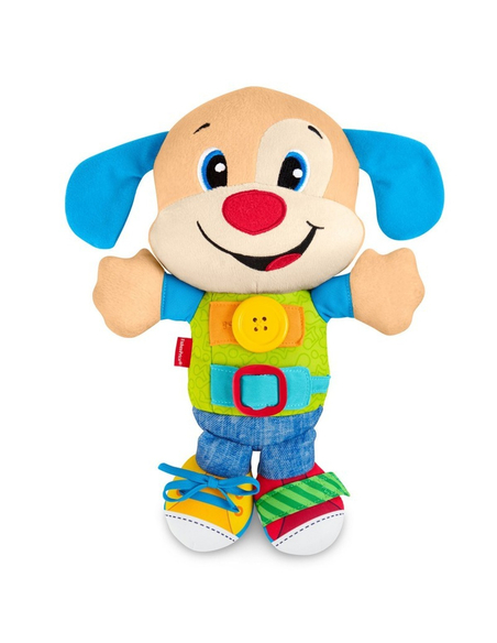 Fisher-Price Ucz się i Śmiej Szczeniaczek Przytulaczek Ubieraczek – pluszowy piesek z dźwiękami uczący ubierania się