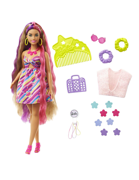 Barbie Totally Hair Lalka z długimi włosami – zestaw z ponad 15 akcesoriami do stylizacji, 3+