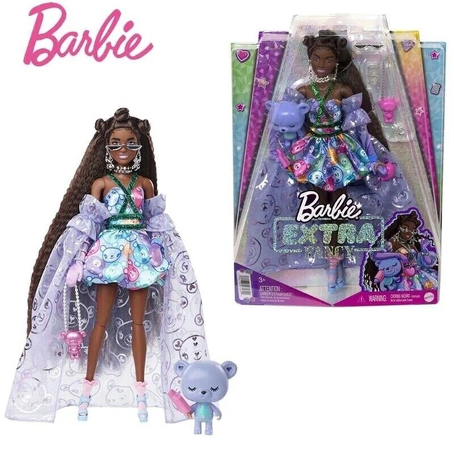 Barbie Extra Fancy Lalka Teddy Bear Look – z figurką misia i akcesoriami, 29 cm, 3+