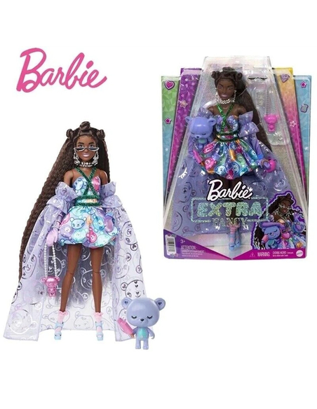 Barbie Extra Fancy Lalka Teddy Bear Look – z figurką misia i akcesoriami, 29 cm, 3+