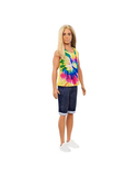 Barbie Fashionistas Ken Lalka nr 138 – długie blond włosy, kolorowy top i dżinsowe spodenki, 3+