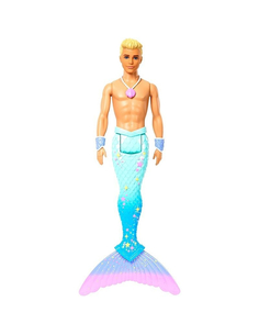 Barbie Dreamtopia Ken Syren – lalka z błękitno-fioletowym ogonem, naszyjnikiem z muszlą i bransoletami, 3+