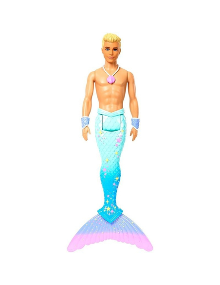 Barbie Dreamtopia Ken Syren – lalka z błękitno-fioletowym ogonem, naszyjnikiem z muszlą i bransoletami, 3+