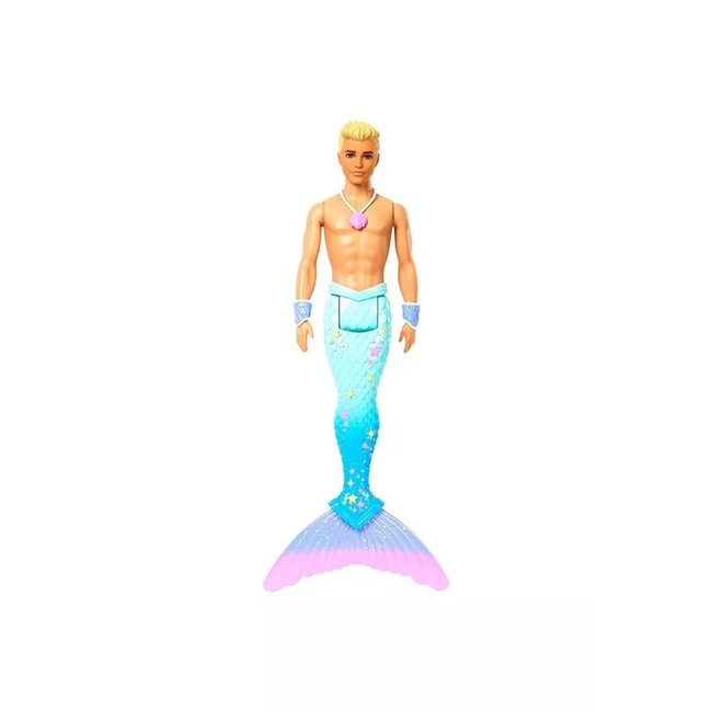 Barbie Dreamtopia Ken Syren – lalka z błękitno-fioletowym ogonem, naszyjnikiem z muszlą i bransoletami, 3+