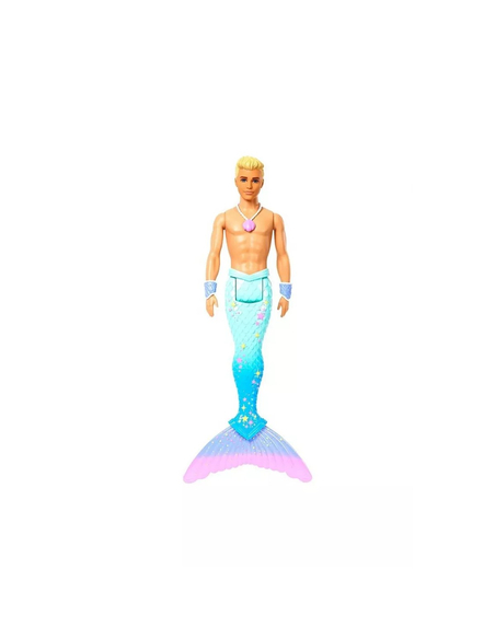 Barbie Dreamtopia Ken Syren – lalka z błękitno-fioletowym ogonem, naszyjnikiem z muszlą i bransoletami, 3+