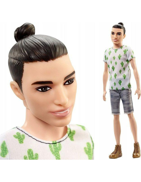 Barbie Fashionistas Ken Lalka – z koszulką w kaktusy, dżinsowymi spodenkami i brązowymi butami, 3+