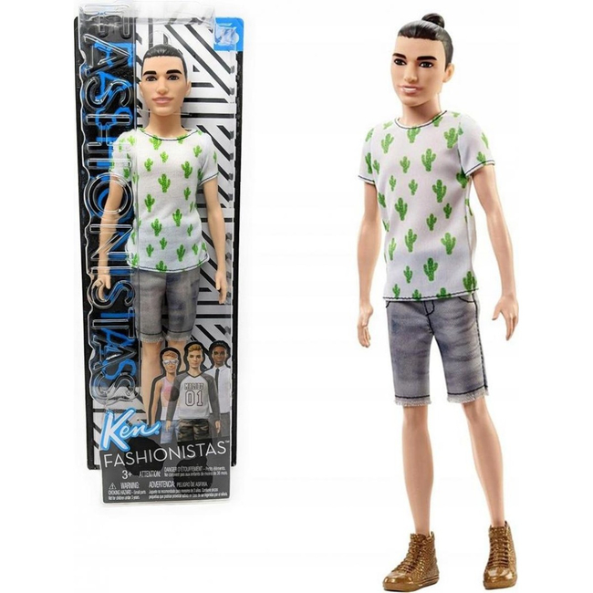 Barbie Fashionistas Ken Lalka – z koszulką w kaktusy, dżinsowymi spodenkami i brązowymi butami, 3+